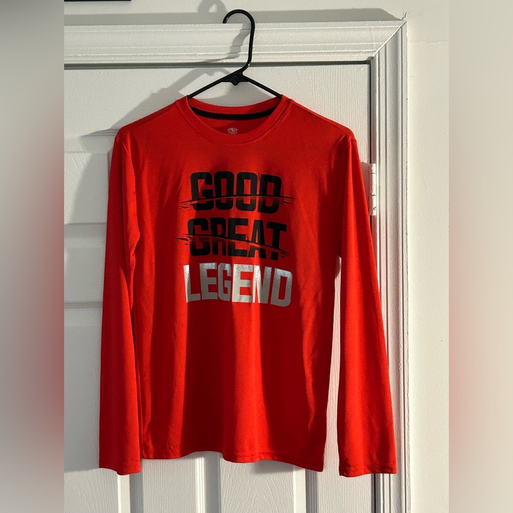 Red “Good Great Legend” long sleeve shirt